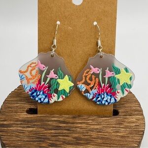 Beach Fish Earrings Coral Aquarium Ocean Resin Hook Jewelry Gift Animal Coastal